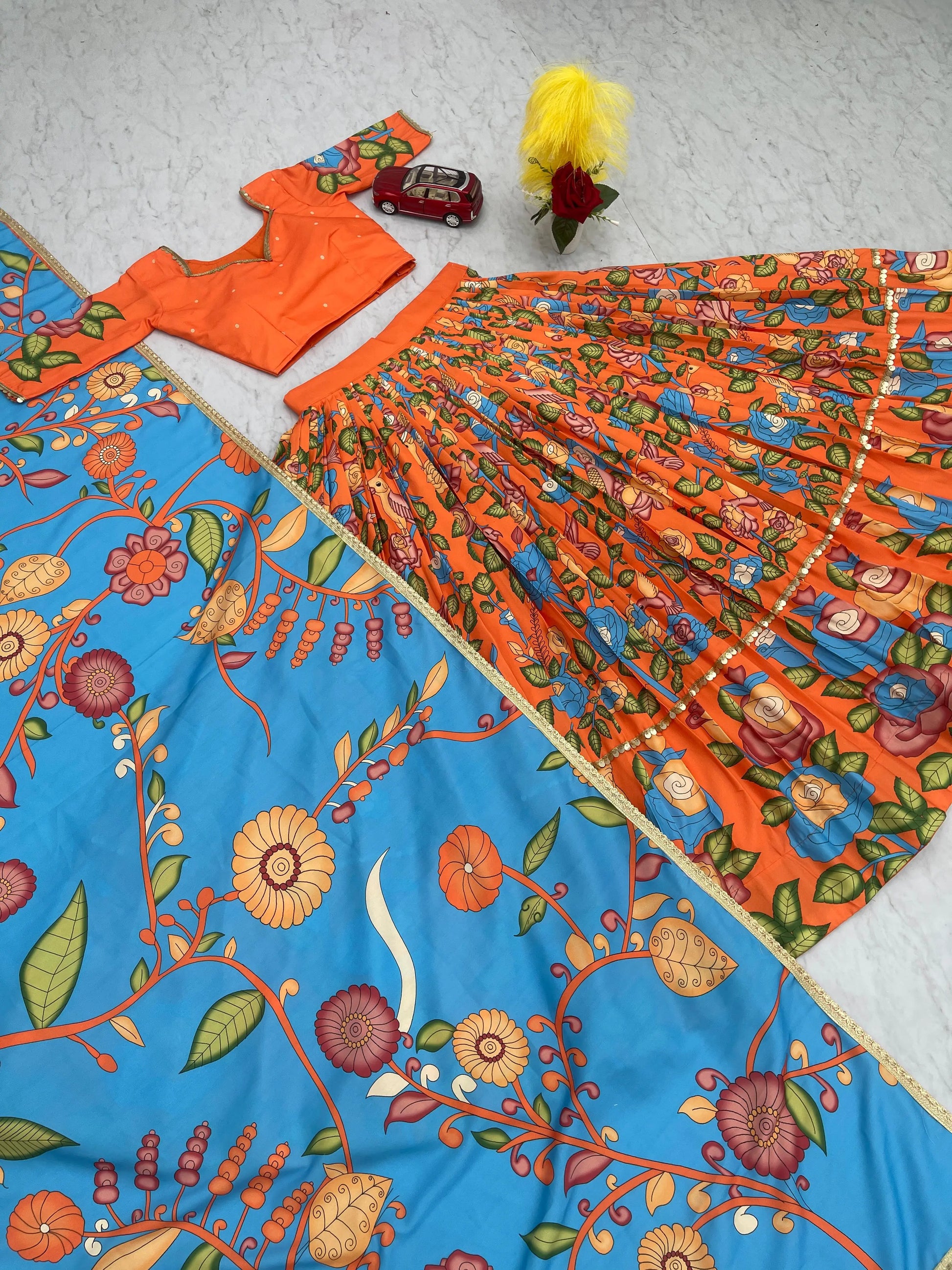 Beautiful Orange Colour Readymade Kalamkari Print Lehenga Choli Set NextBuy