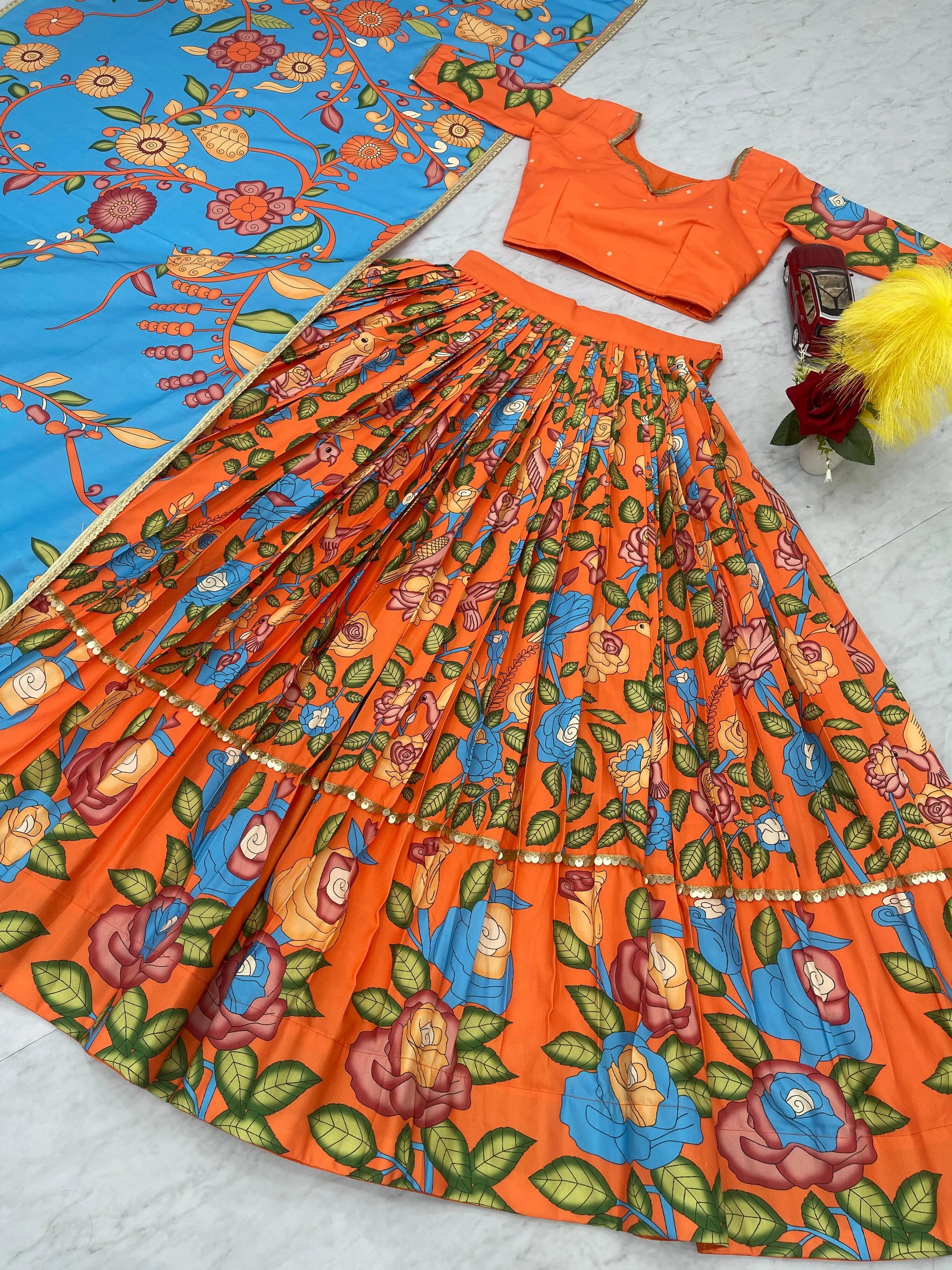 Beautiful Orange Colour Readymade Kalamkari Print Lehenga Choli Set NextBuy