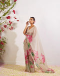 Havy Soft Organza Fabric With Beutiful Floral Prints With Beads And Katdana Handwork In Border Saree NextBuy