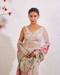 Havy Soft Organza Fabric With Beutiful Floral Prints With Beads And Katdana Handwork In Border Saree NextBuy