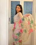 Havy Soft Organza Fabric With Beutiful Floral Prints With Beads And Katdana Handwork In Border Saree NextBuy
