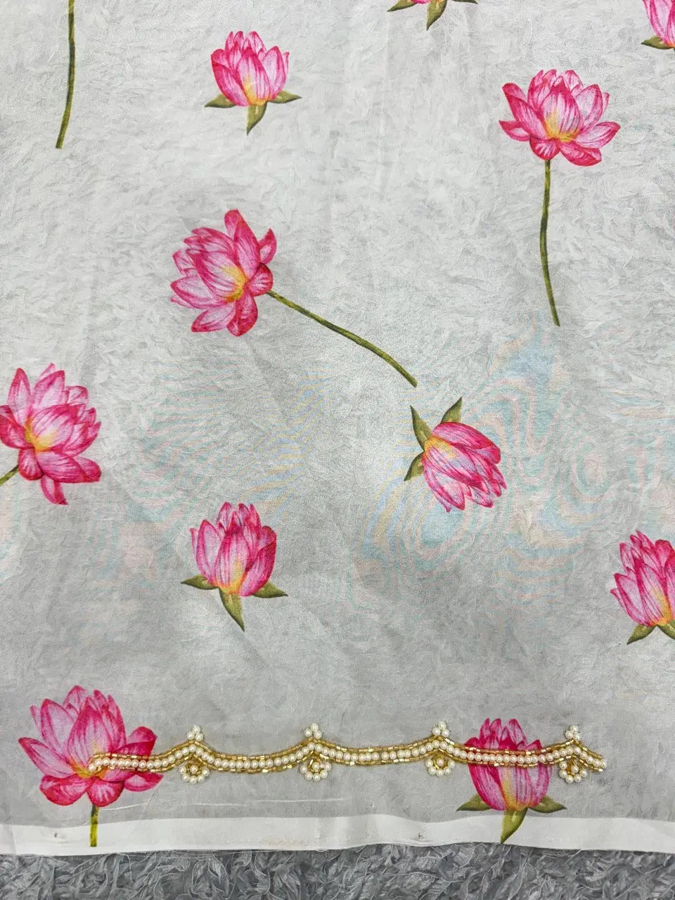 Havy Soft Organza Fabric With Beutiful Floral Prints With Beads And Katdana Handwork In Border Saree NextBuy