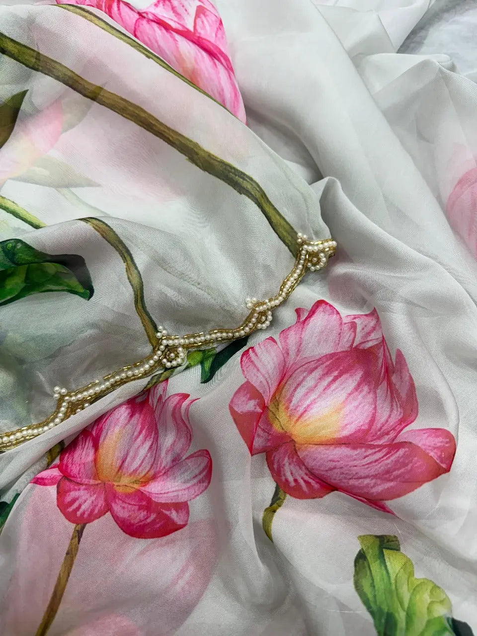 Havy Soft Organza Fabric With Beutiful Floral Prints With Beads And Katdana Handwork In Border Saree NextBuy