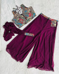 Purple Designer 3 Piece Western Dress With Sequence Work Top Palazzo and Dupatta NextBuy