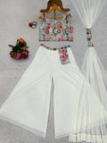 White Designer 3 Piece Western Dress With Sequence Work Top Palazzo and Dupatta NextBuy
