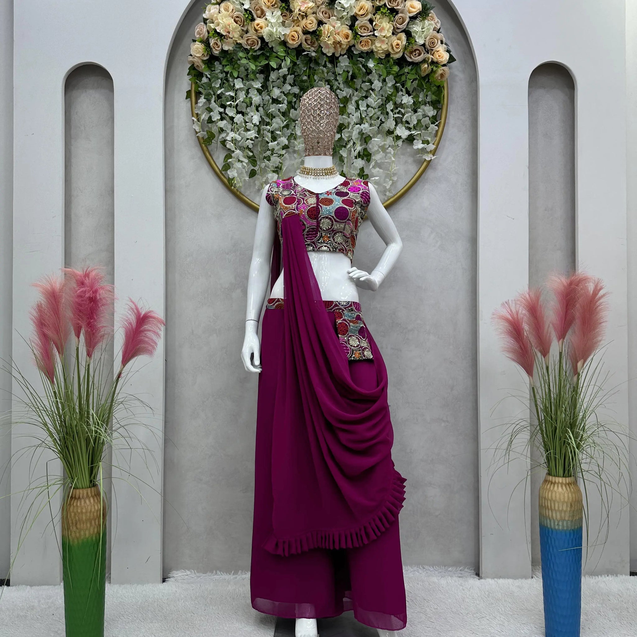 Purple Designer 3 Piece Western Dress With Sequence Work Top Palazzo and Dupatta NextBuy