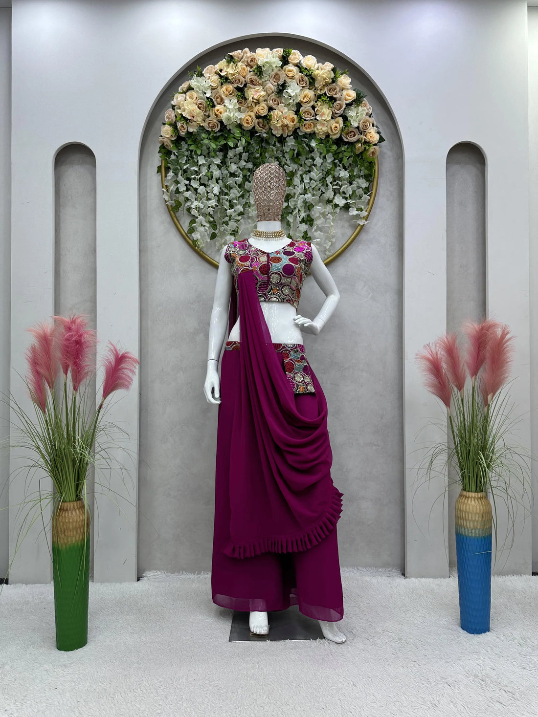 Purple Designer 3 Piece Western Dress With Sequence Work Top Palazzo and Dupatta NextBuy