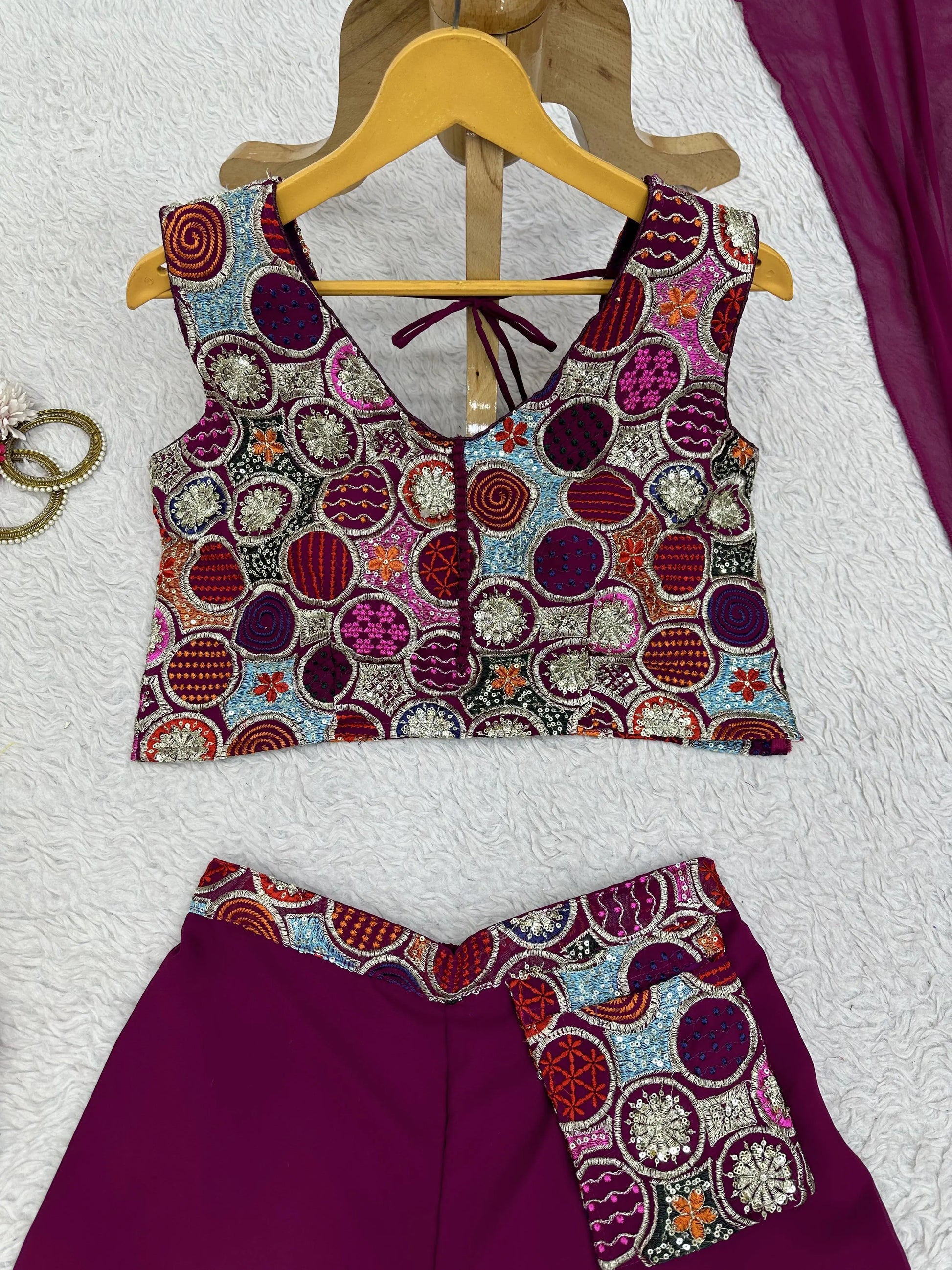 Purple Designer 3 Piece Western Dress With Sequence Work Top Palazzo and Dupatta NextBuy