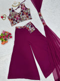 Purple Designer 3 Piece Western Dress With Sequence Work Top Palazzo and Dupatta NextBuy