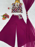 Purple Designer 3 Piece Western Dress With Sequence Work Top Palazzo and Dupatta NextBuy