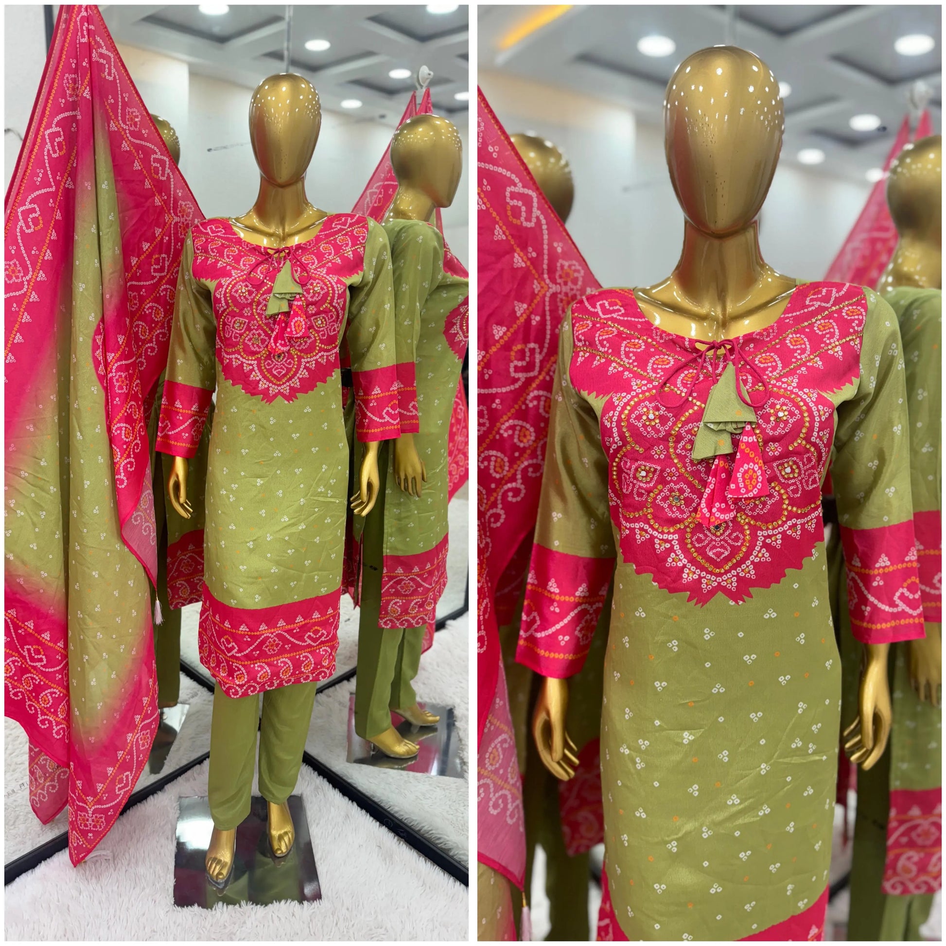 Heavy Pure Chinnon Silk With Digital Print and Diamond Handwork Top-Bottom And Dupatta Set Fully Stitched Ready To Wear NextBuy