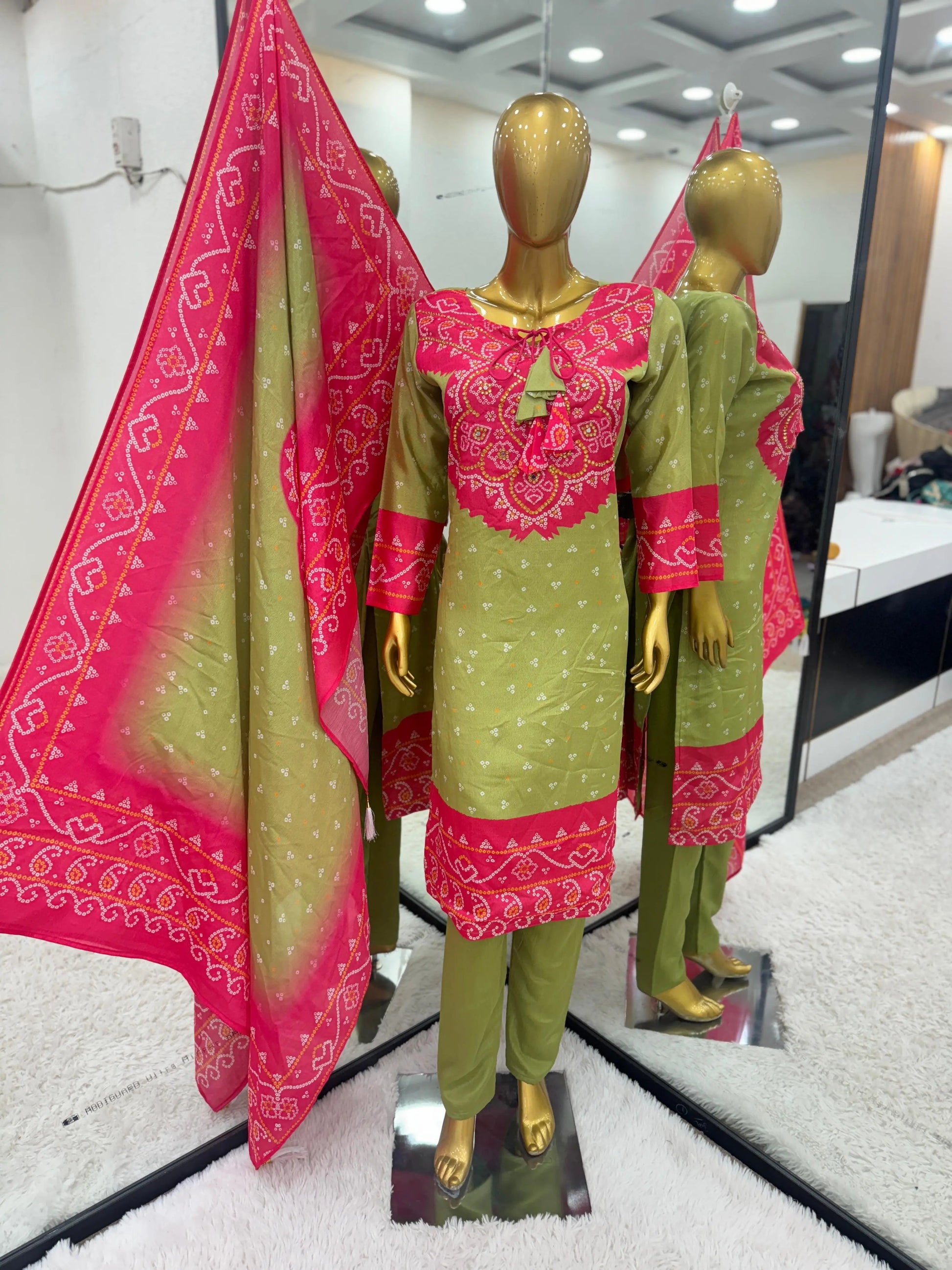 Heavy Pure Chinnon Silk With Digital Print and Diamond Handwork Top-Bottom And Dupatta Set Fully Stitched Ready To Wear NextBuy