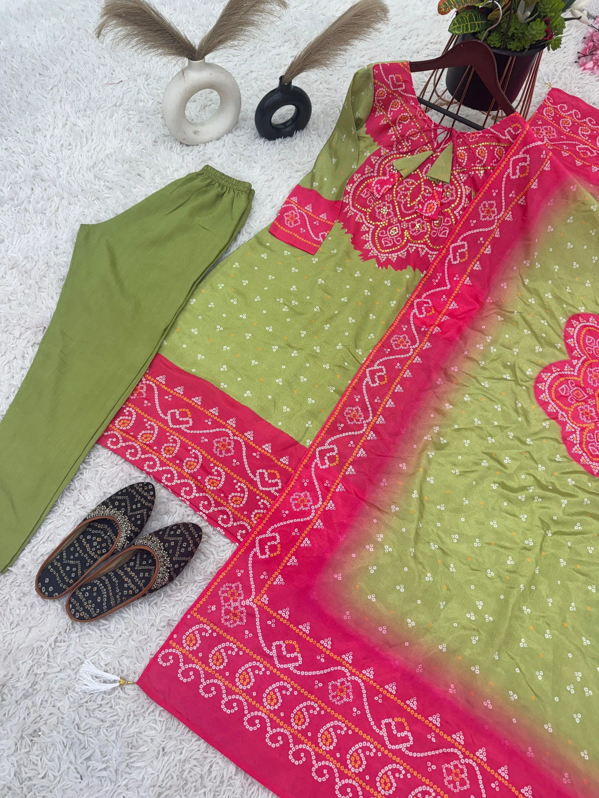 Heavy Pure Chinnon Silk With Digital Print and Diamond Handwork Top-Bottom And Dupatta Set Fully Stitched Ready To Wear NextBuy