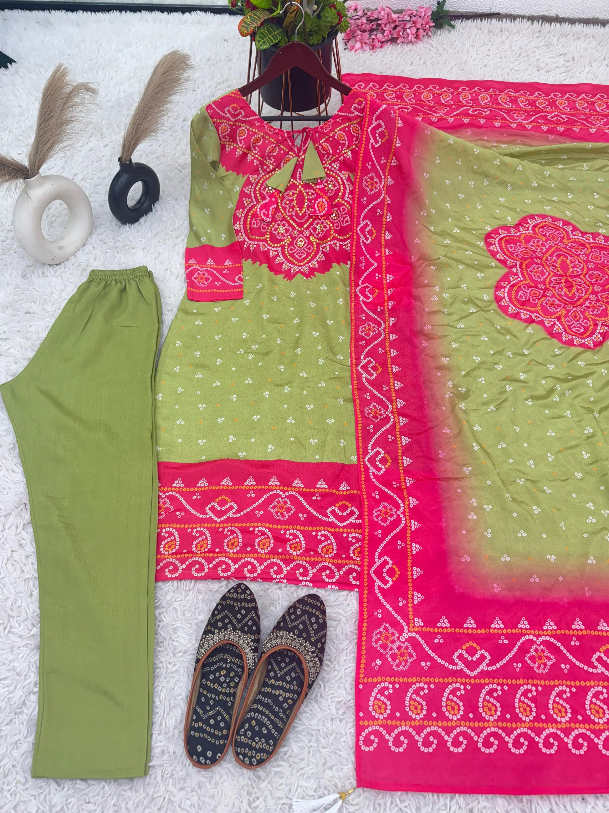 Heavy Pure Chinnon Silk With Digital Print and Diamond Handwork Top-Bottom And Dupatta Set Fully Stitched Ready To Wear NextBuy