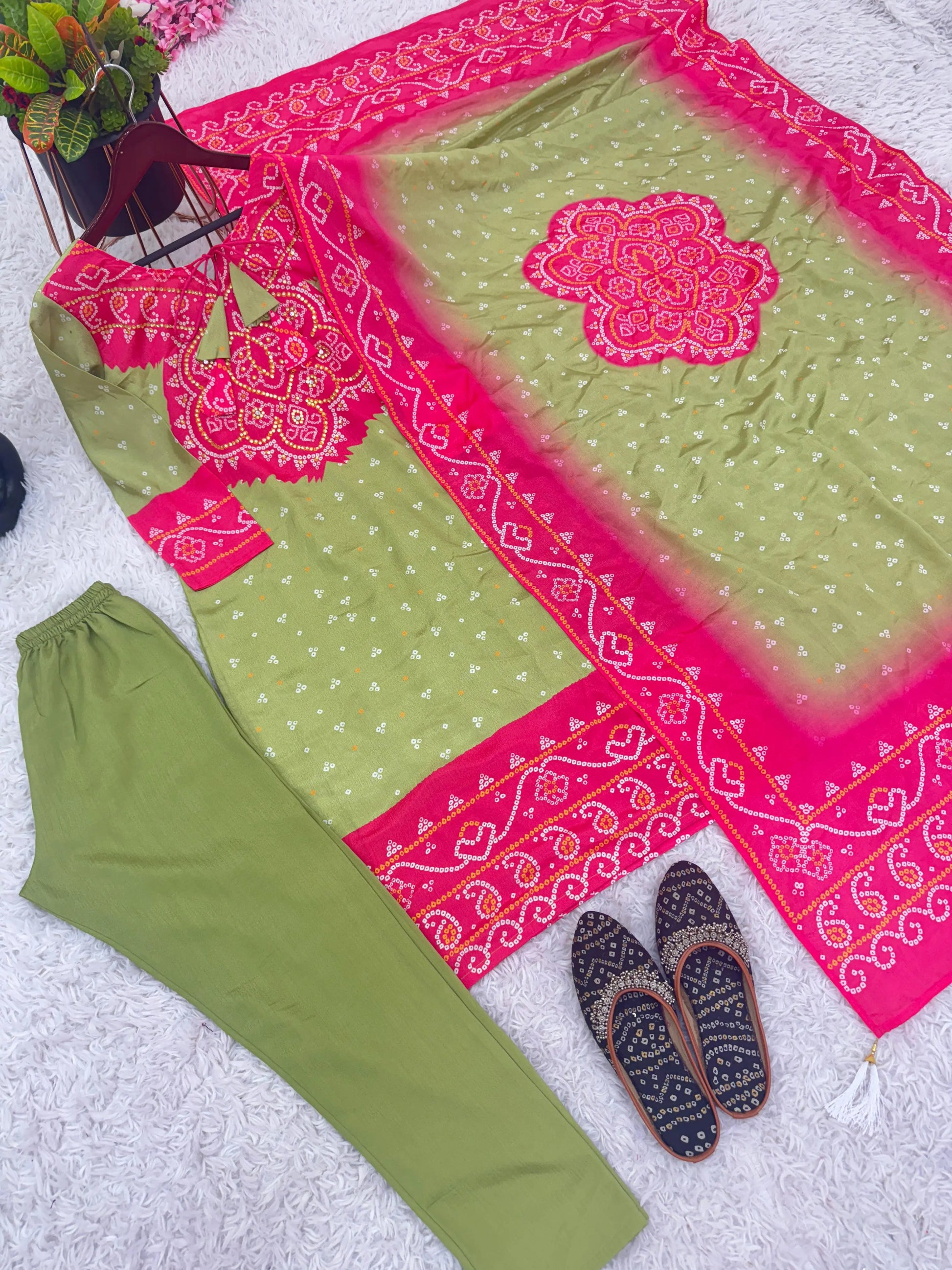 Heavy Pure Chinnon Silk With Digital Print and Diamond Handwork Top-Bottom And Dupatta Set Fully Stitched Ready To Wear NextBuy