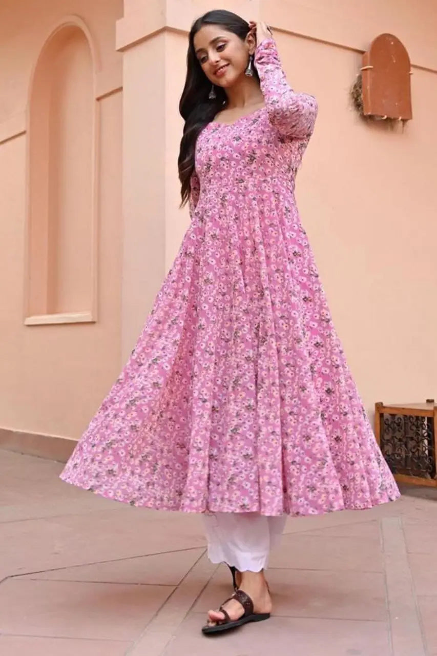 Women Pink Georgette Long Kurti NextBuy