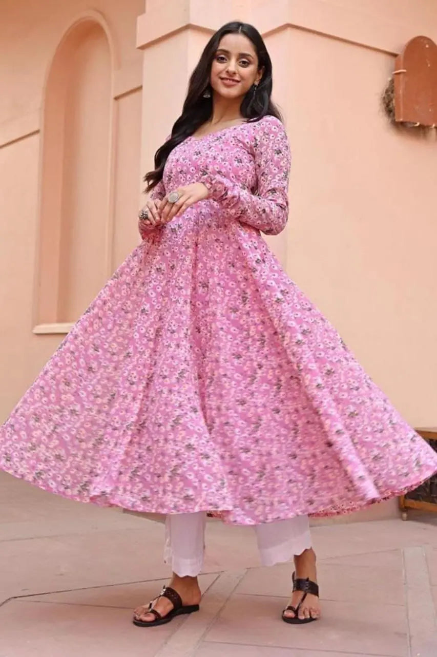 Women Pink Georgette Long Kurti NextBuy
