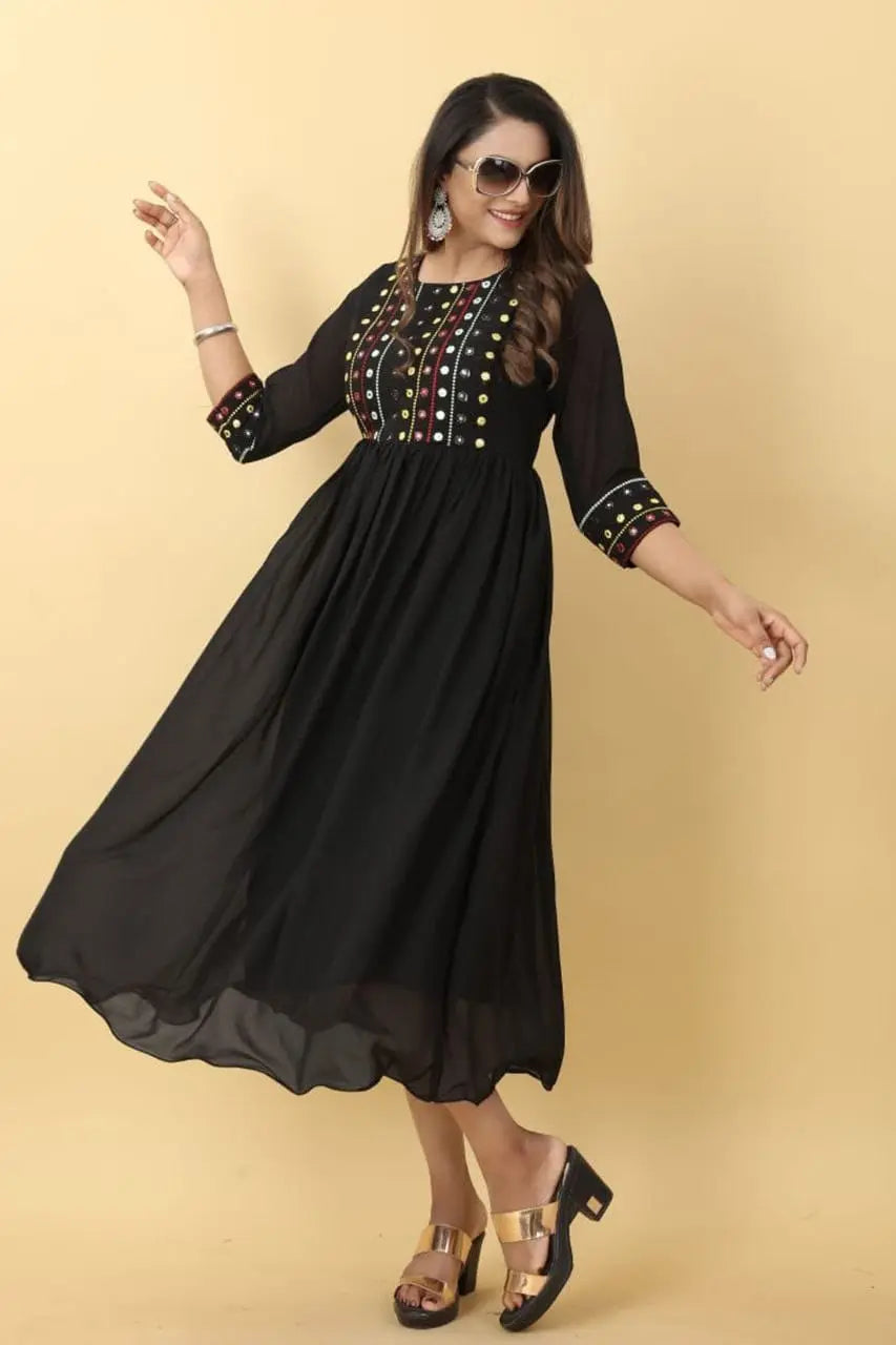 Women Black Embroidered Work Dress NextBuy