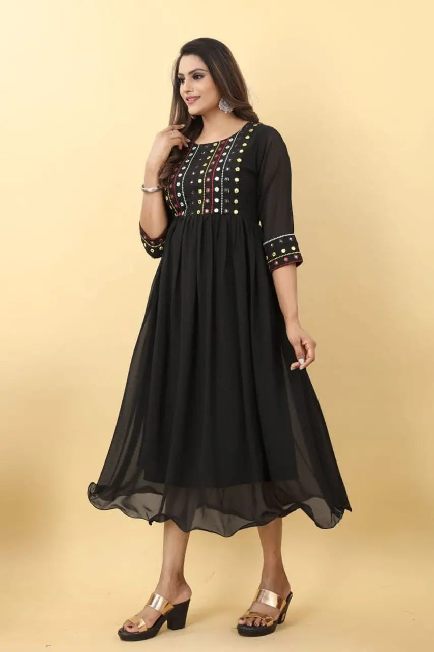 Women Black Embroidered Work Dress NextBuy