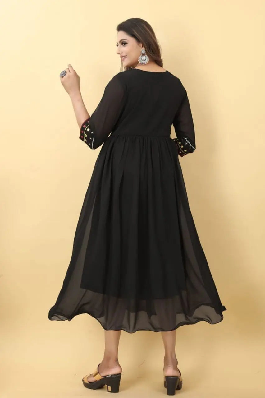 Women Black Embroidered Work Dress NextBuy
