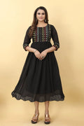 Women Black Embroidered Work Dress NextBuy