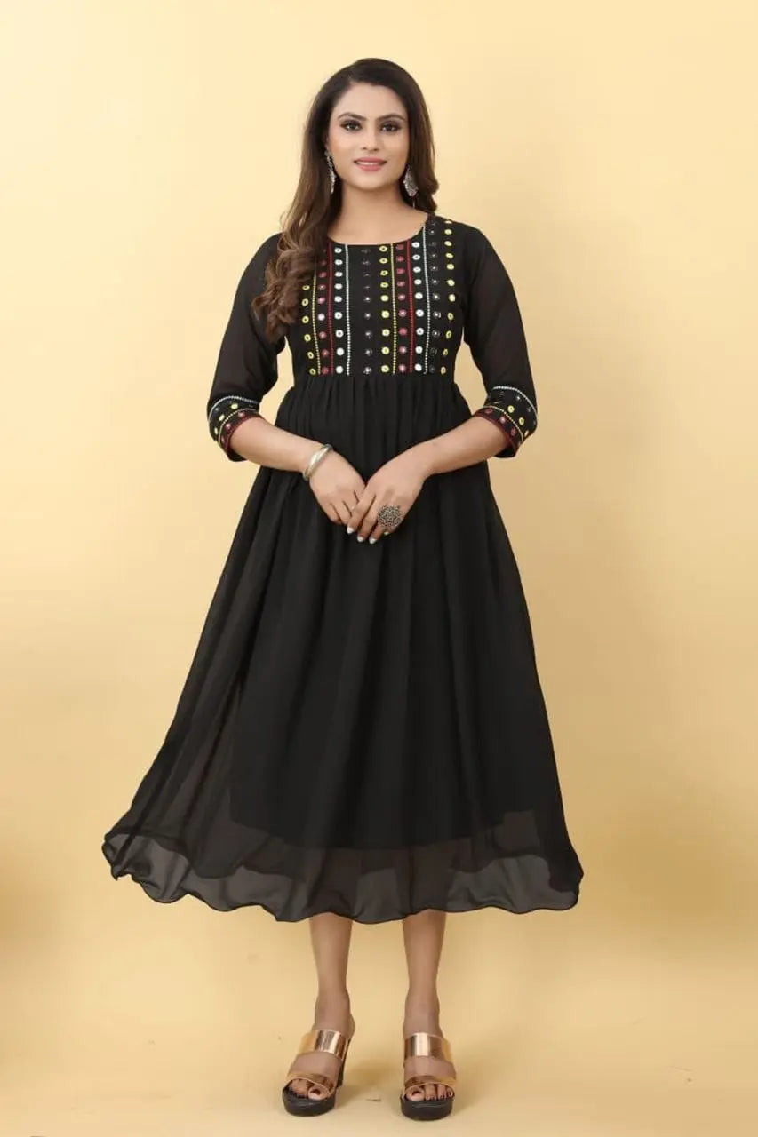 Women Black Embroidered Work Dress NextBuy