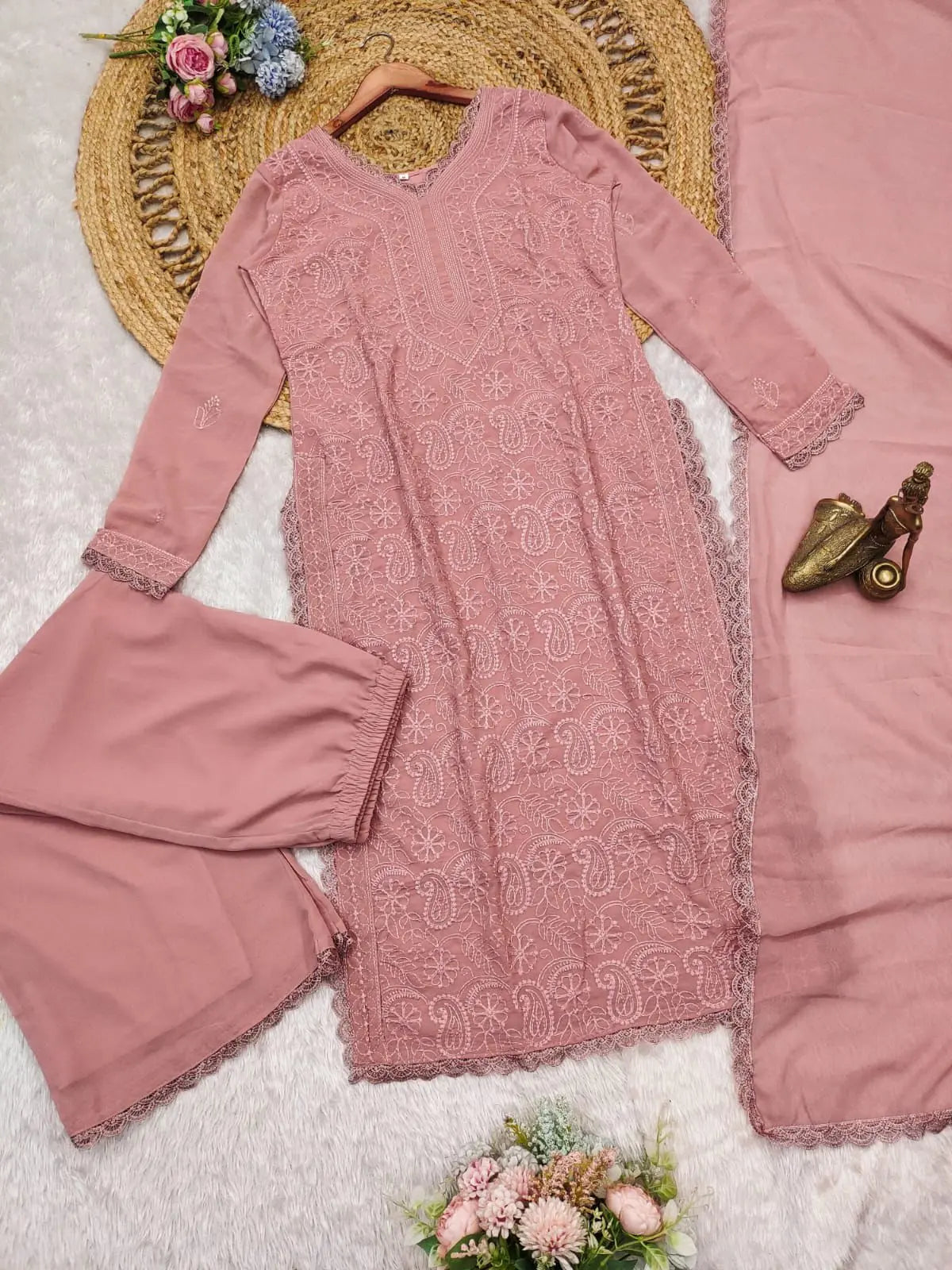 Special Baby Pink Color Georgette Thread Embroidery Salwar Suit NextBuy