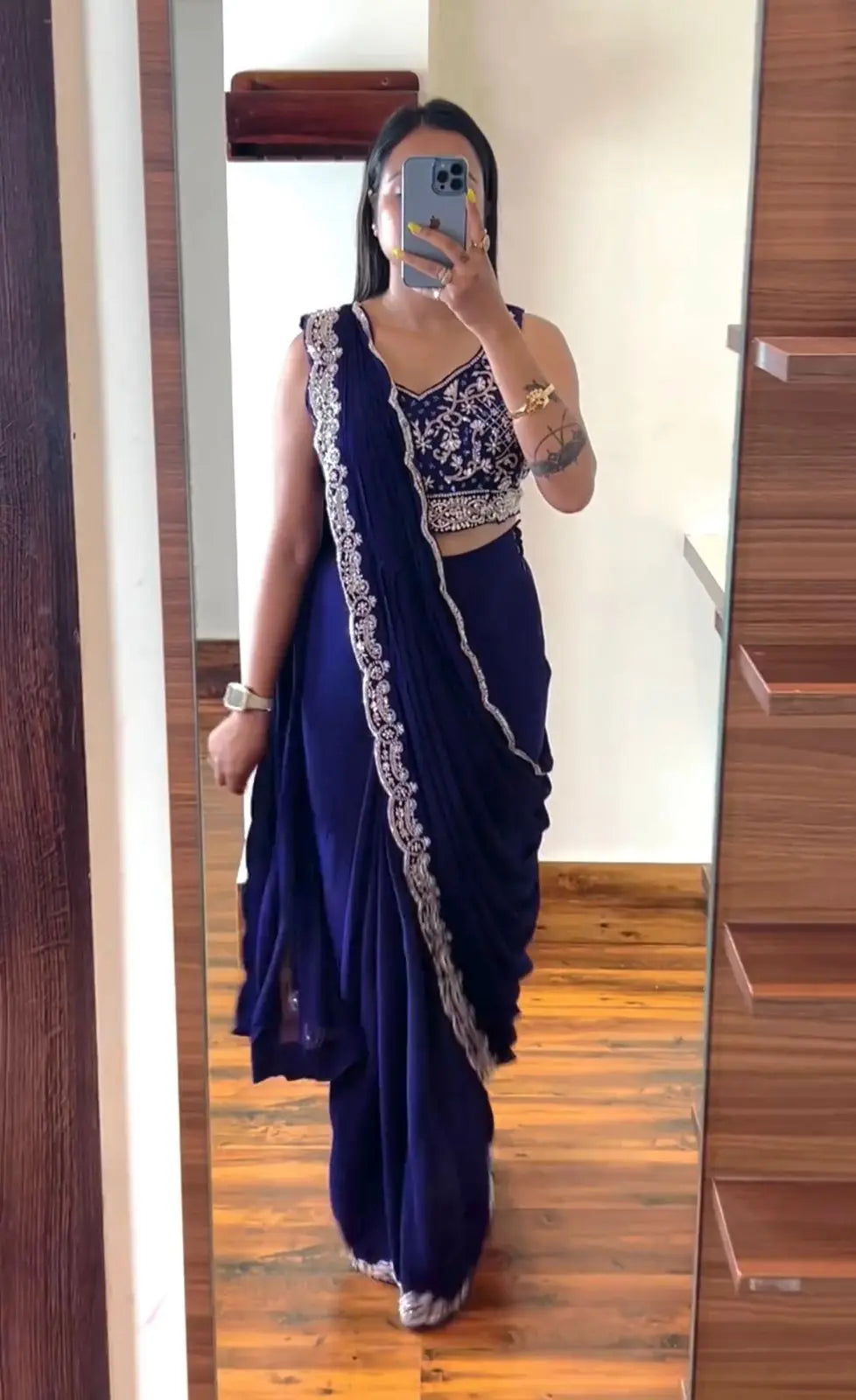 Super Trending Embroidery cording work ready to wear Saree with Embroidery Blouse NextBuy