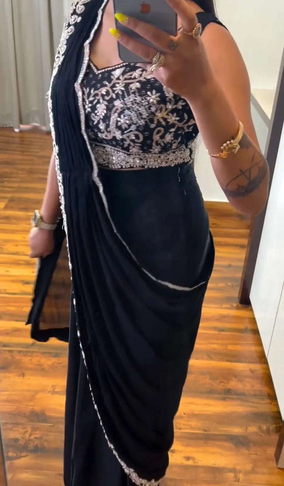 Super Trending Embroidery cording work ready to wear Saree with Embroidery Blouse NextBuy