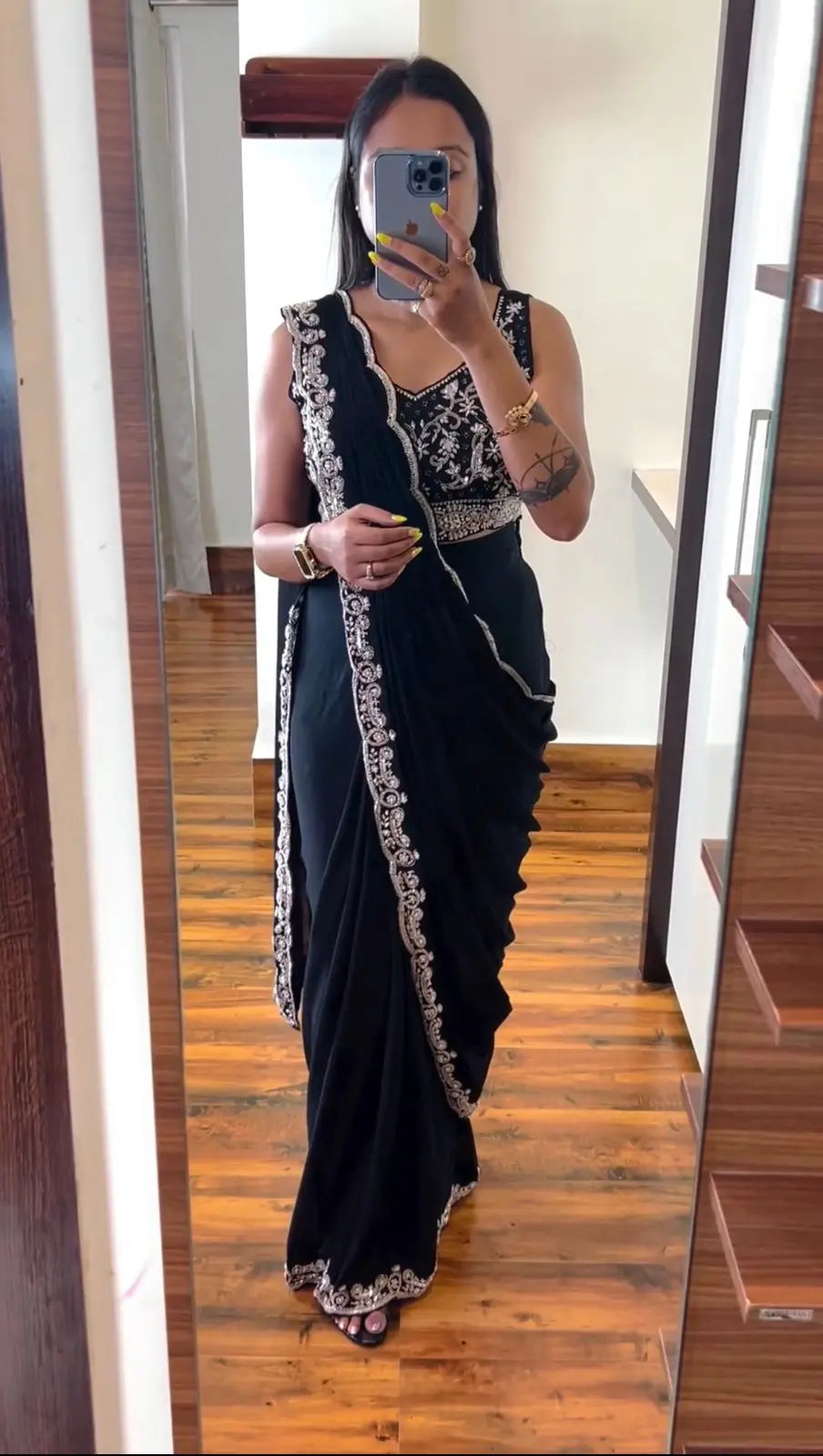 Super Trending Embroidery cording work ready to wear Saree with Embroidery Blouse NextBuy