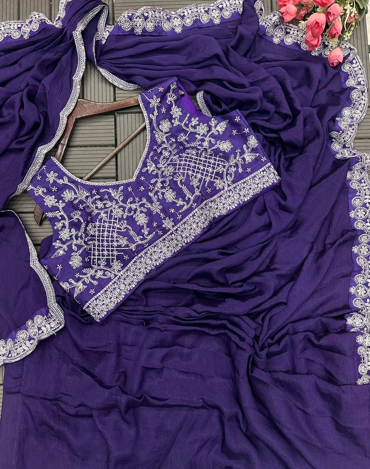 Super Trending Embroidery cording work ready to wear Saree with Embroidery Blouse NextBuy