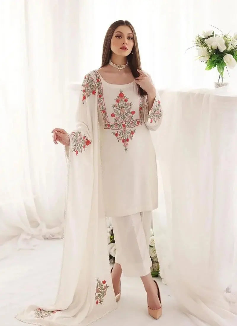 White Embroidery Work Readymade Palazzo Suit NextBuy