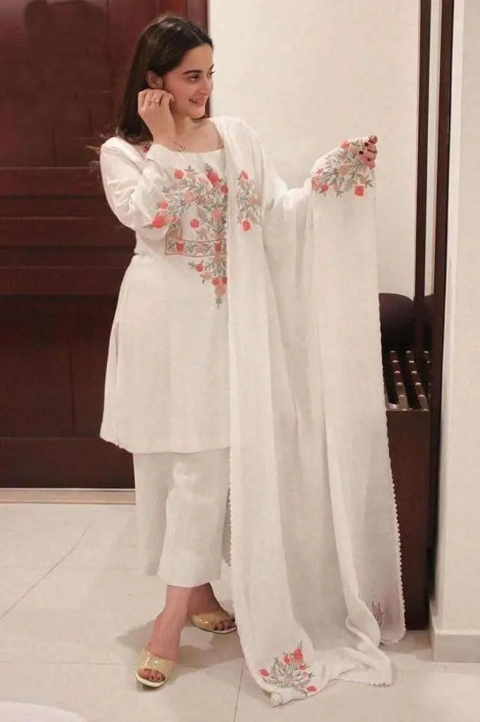 White Embroidery Work Readymade Palazzo Suit NextBuy