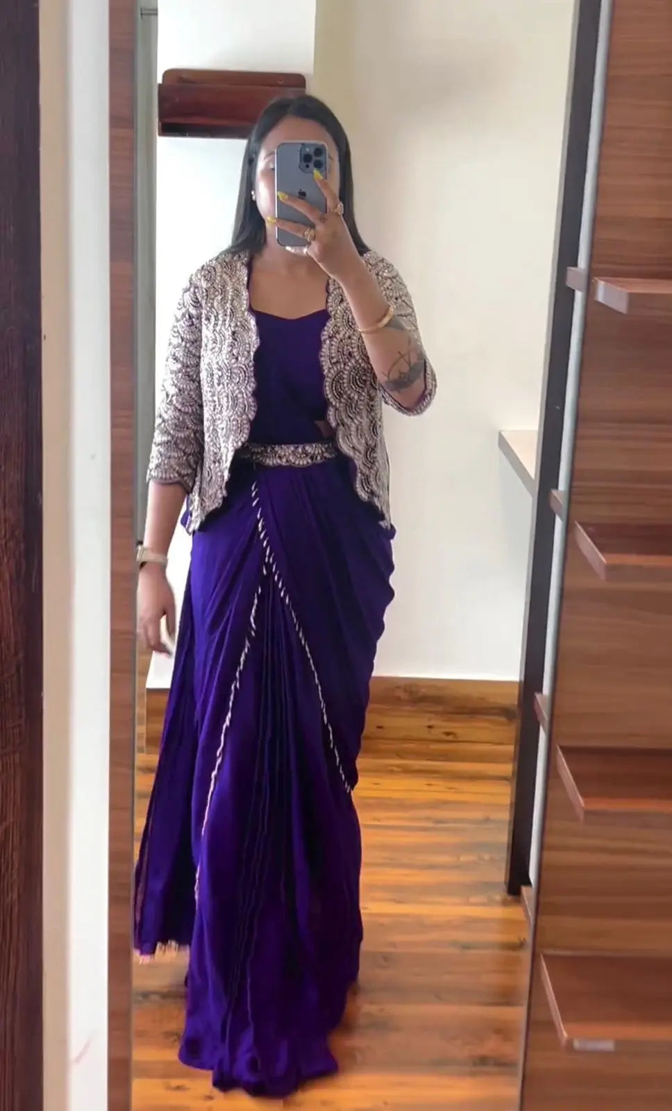New Super Trending Embroidery Cording Work Ready To Wear Saree With Full Koti NextBuy