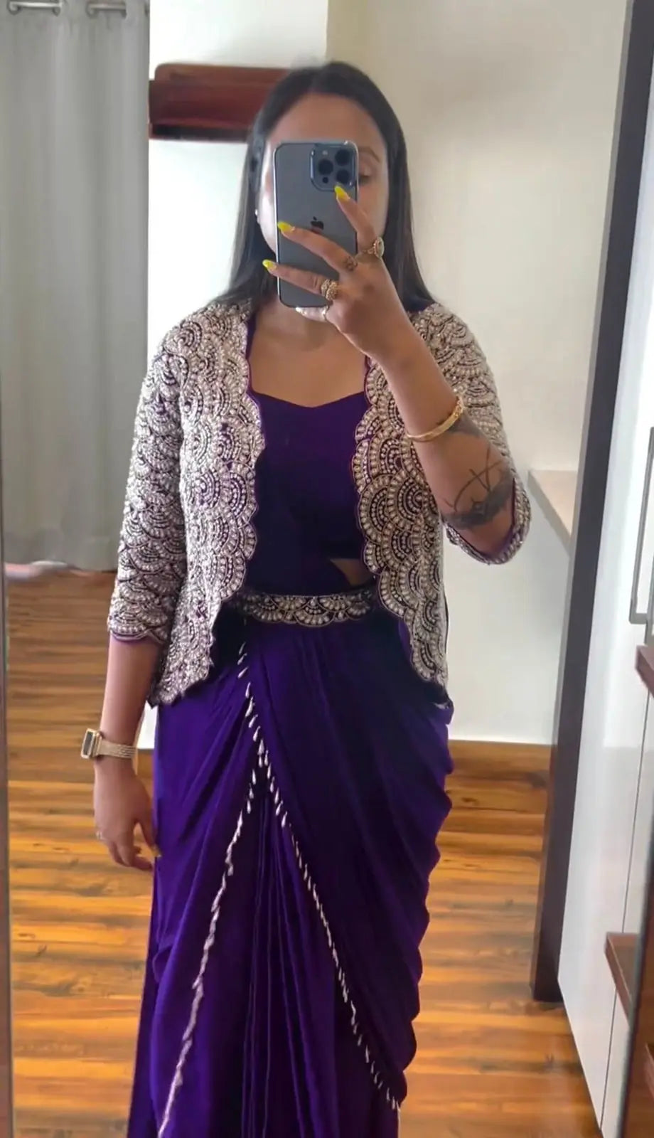 New Super Trending Embroidery Cording Work Ready To Wear Saree With Full Koti NextBuy