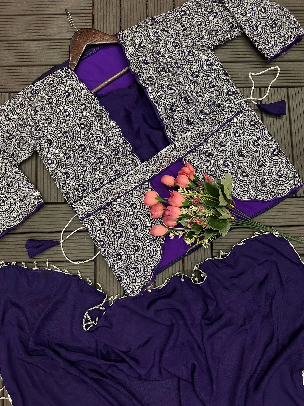 New Super Trending Embroidery Cording Work Ready To Wear Saree With Full Koti NextBuy