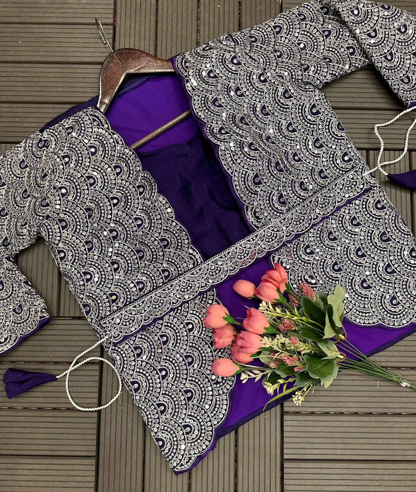 New Super Trending Embroidery Cording Work Ready To Wear Saree With Full Koti NextBuy