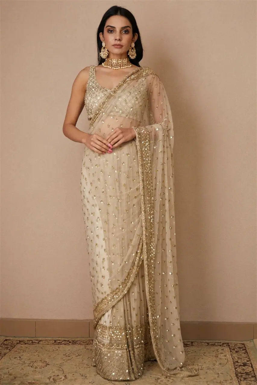 Embellished Sequinned Net Saree NextBuy