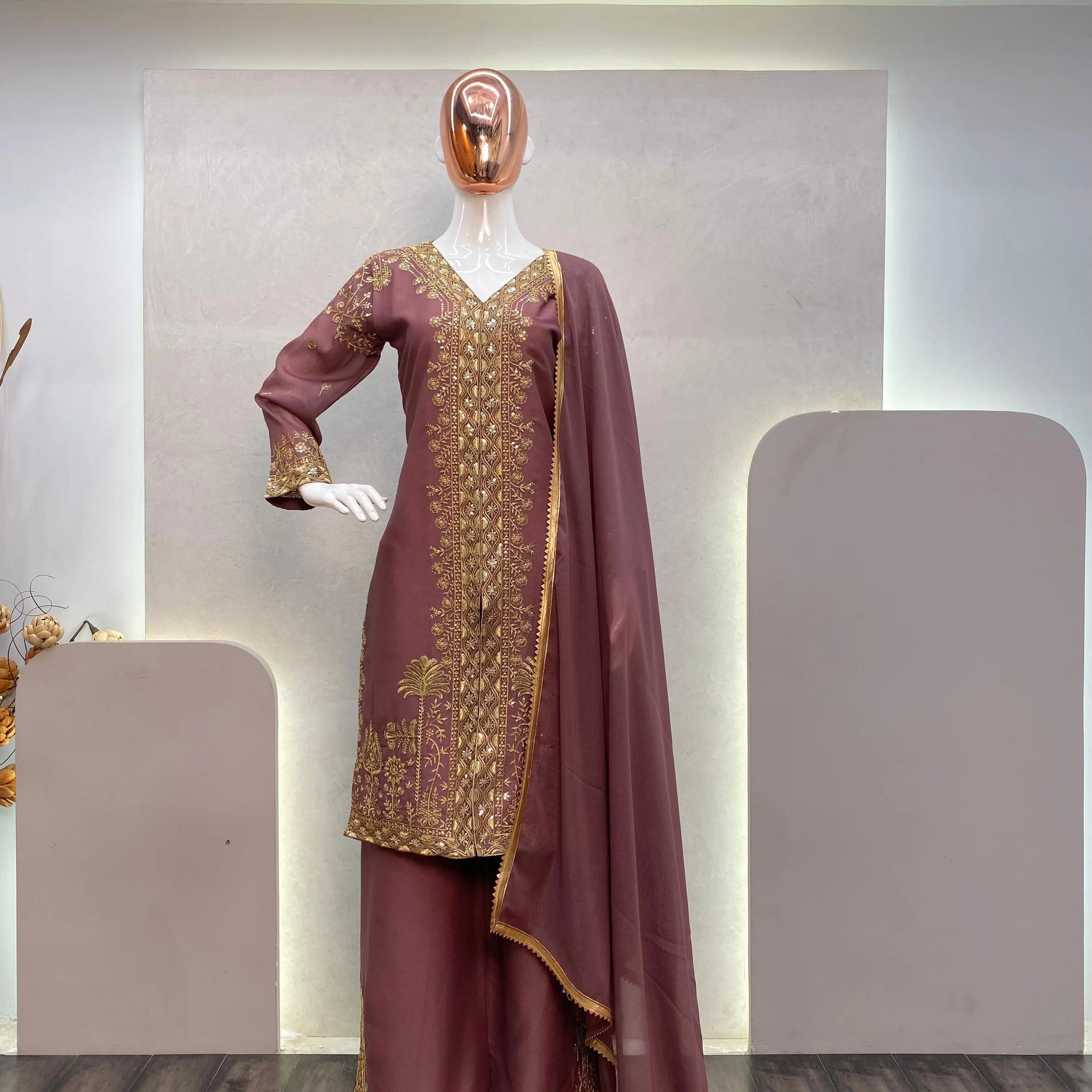 DESIGNER TRENDING NEW FABRIC STAR GEORGETTE WITH SEQUENCE EMBROIDERY WORK SUIT PENT AND DUPATTA NextBuy
