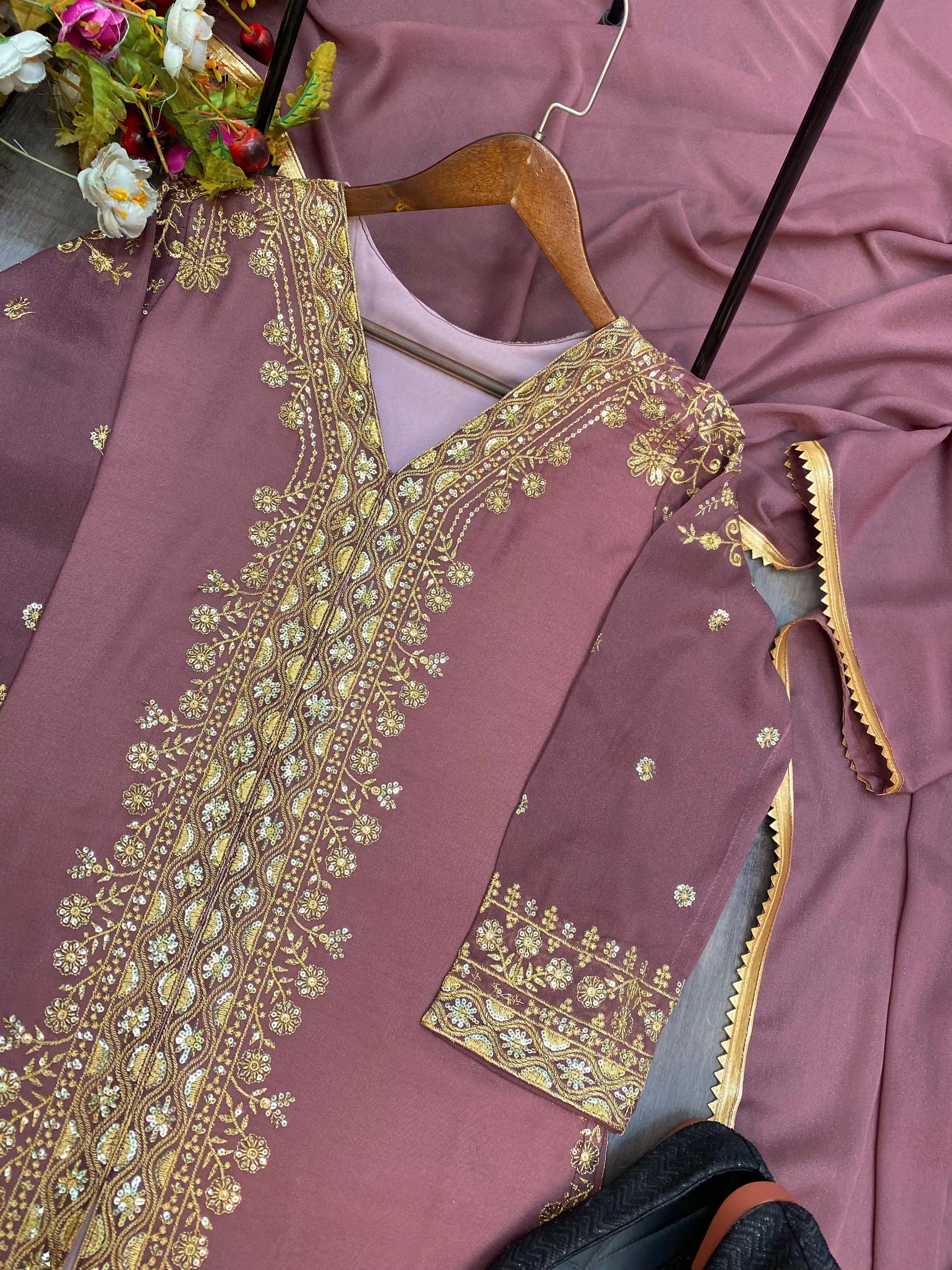 DESIGNER TRENDING NEW FABRIC STAR GEORGETTE WITH SEQUENCE EMBROIDERY WORK SUIT PENT AND DUPATTA NextBuy
