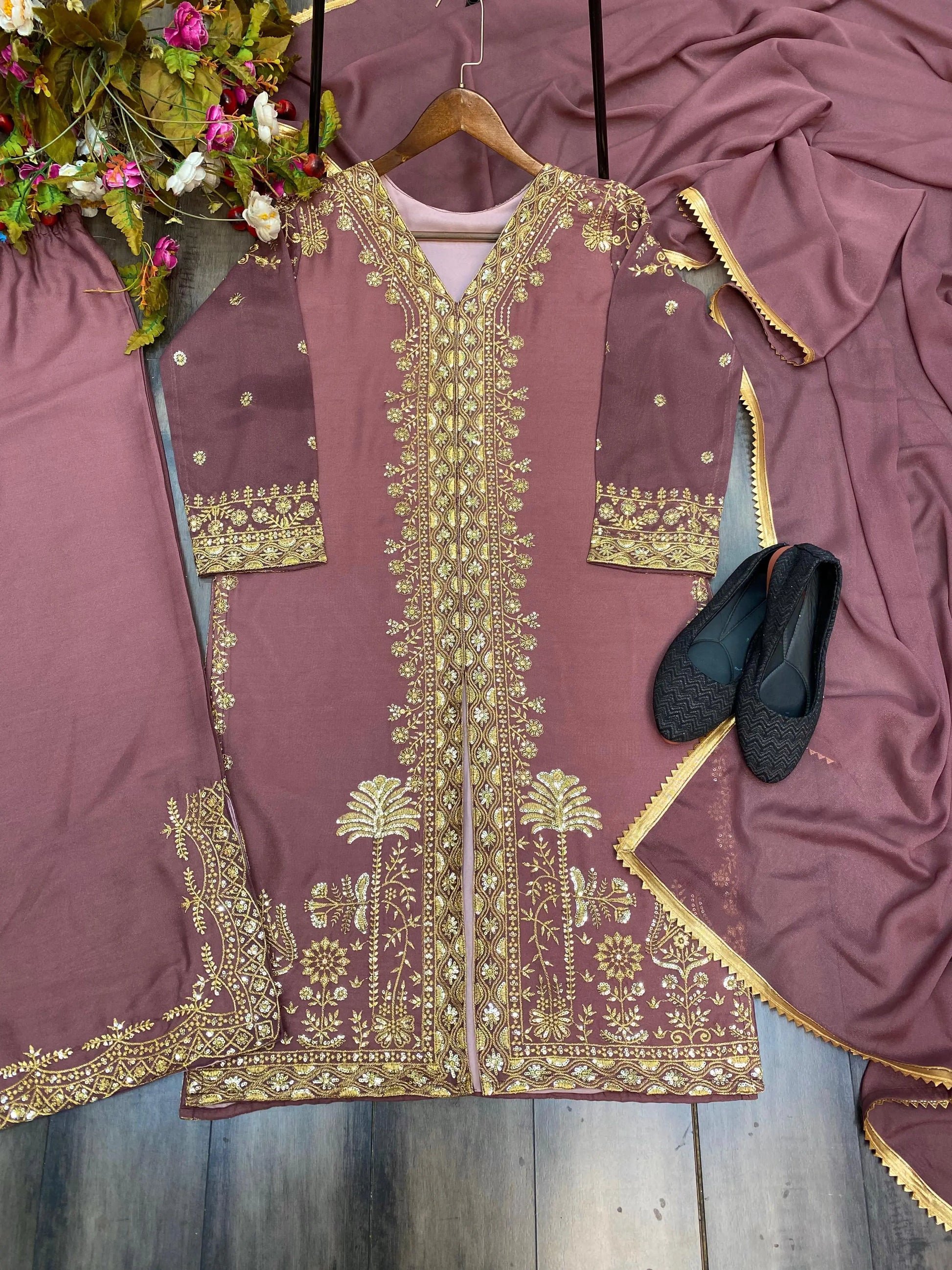 DESIGNER TRENDING NEW FABRIC STAR GEORGETTE WITH SEQUENCE EMBROIDERY WORK SUIT PENT AND DUPATTA NextBuy