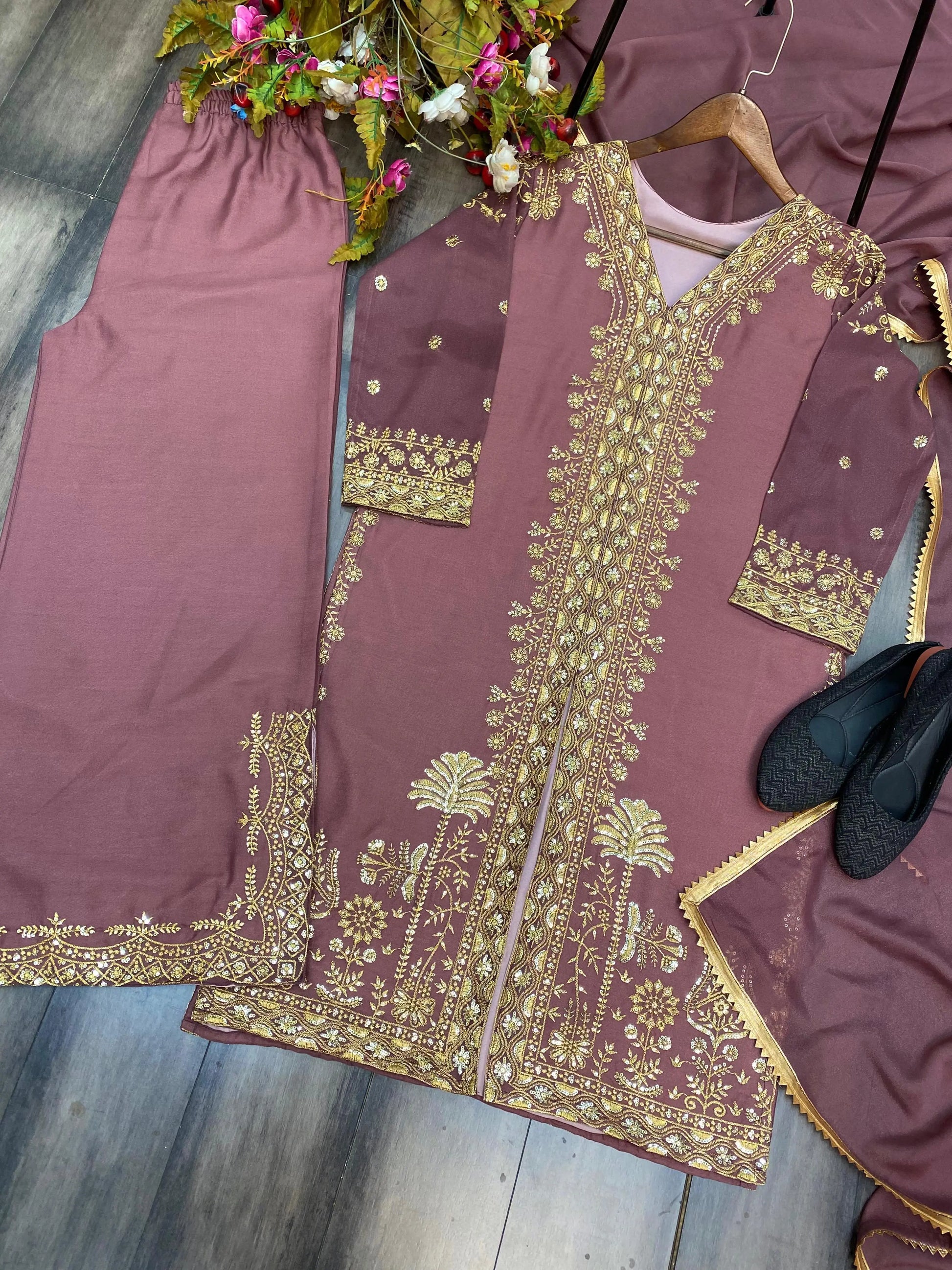 DESIGNER TRENDING NEW FABRIC STAR GEORGETTE WITH SEQUENCE EMBROIDERY WORK SUIT PENT AND DUPATTA NextBuy