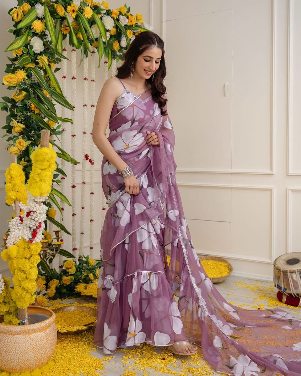 Elegant Georgette Ruffle Ready-to-Wear Saree – Stylish & Trendy Pre-Stitched Saree NextBuy