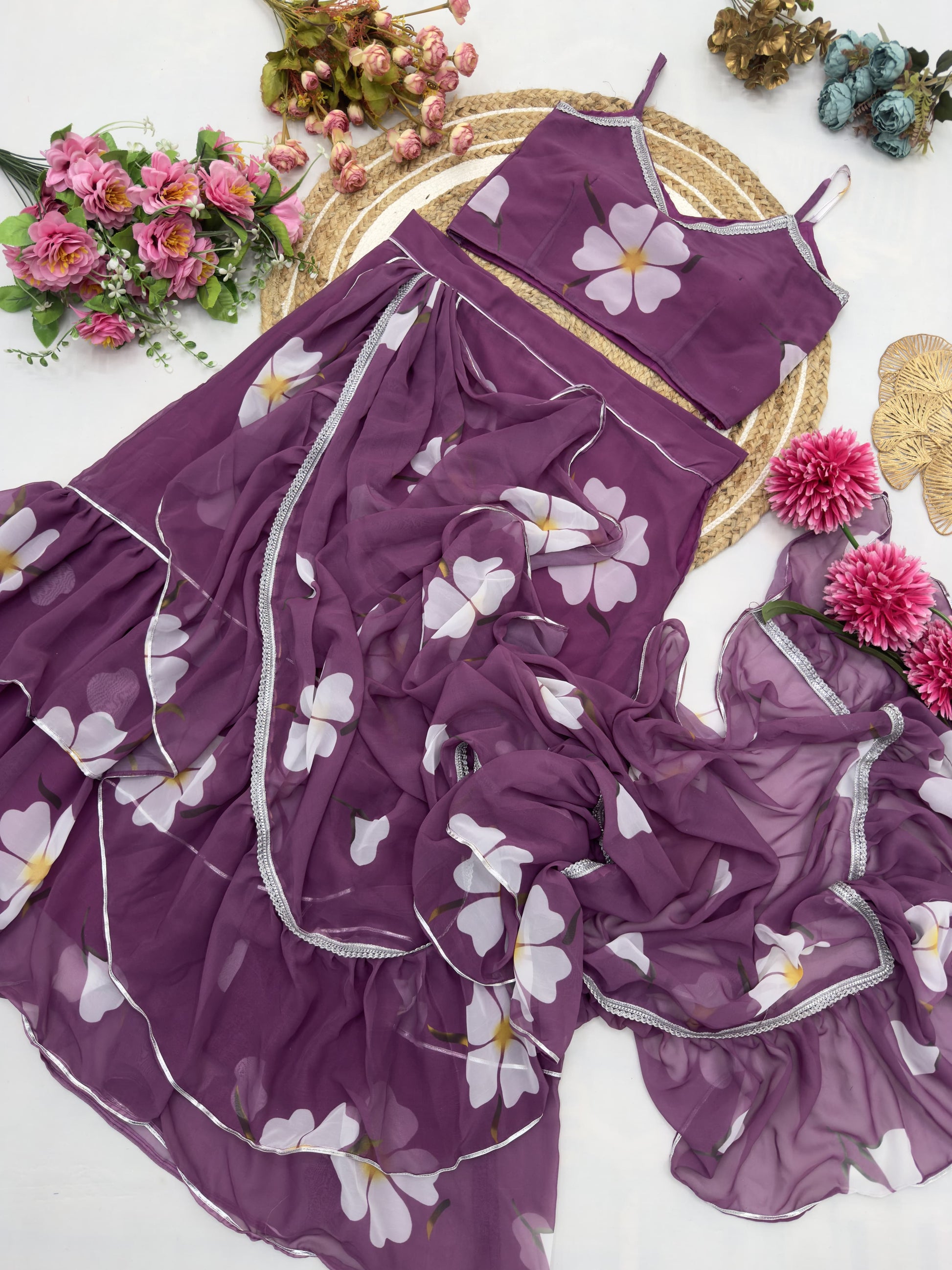 Elegant Georgette Ruffle Ready-to-Wear Saree – Stylish & Trendy Pre-Stitched Saree NextBuy