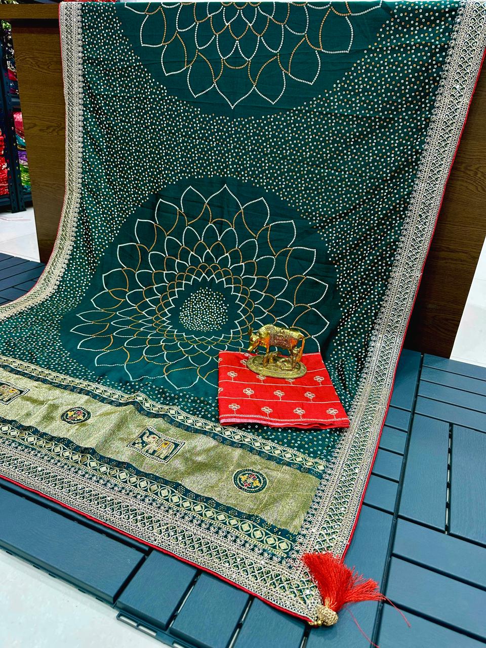 Wedding Special Kolkata Blooming Silk Saree | Bandhani Print & Zari Work NextBuy