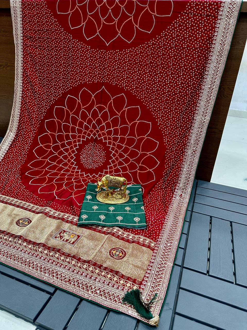 Wedding Special Kolkata Blooming Silk Saree | Bandhani Print & Zari Work NextBuy