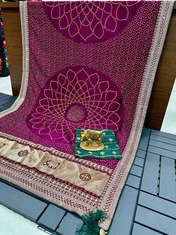 Wedding Special Kolkata Blooming Silk Saree | Bandhani Print & Zari Work NextBuy