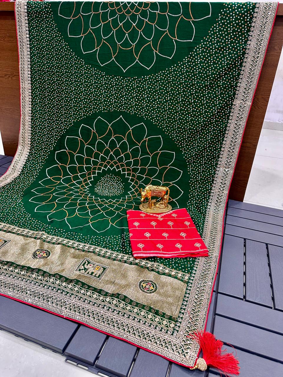 Wedding Special Kolkata Blooming Silk Saree | Bandhani Print & Zari Work NextBuy