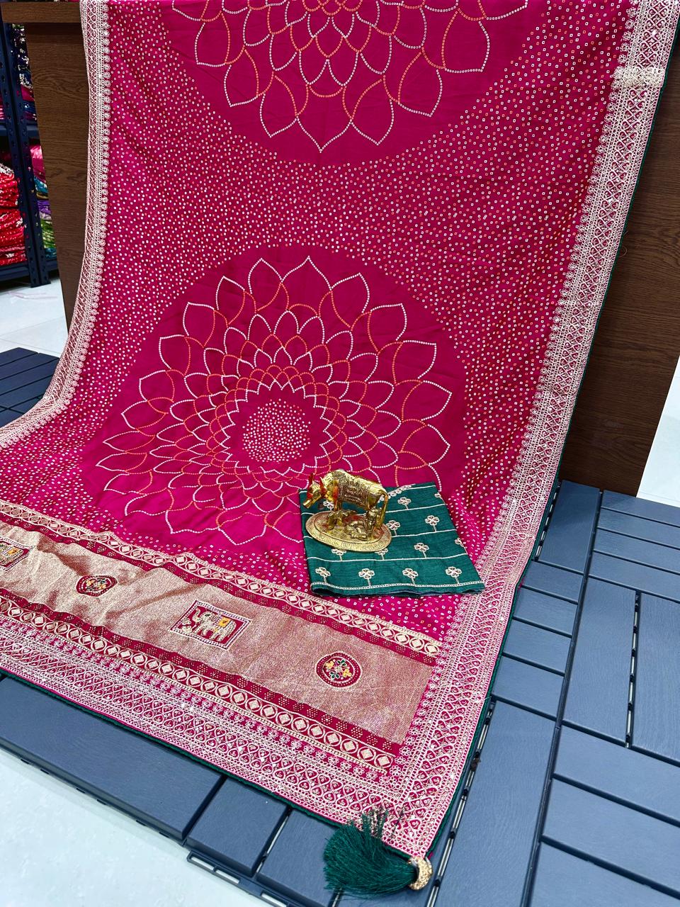 Wedding Special Kolkata Blooming Silk Saree | Bandhani Print & Zari Work NextBuy