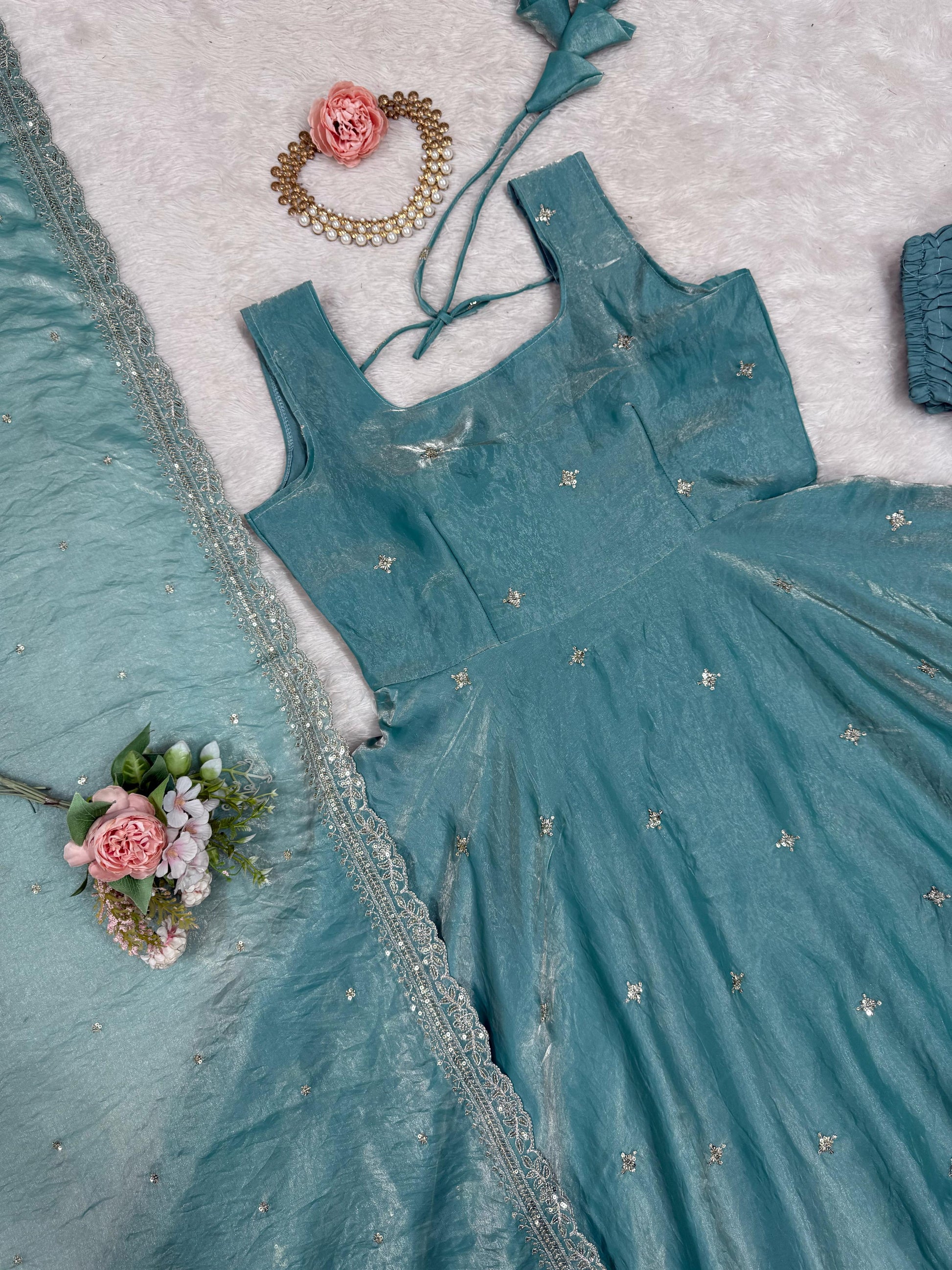 Elegant Fandy Silk Gown Set – Party & Festive Wear with Embroidery NextBuy